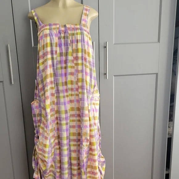 Daily Practice Plaid Halter Midi Dress in Lavender and Yellow - Picture 4 of 14
